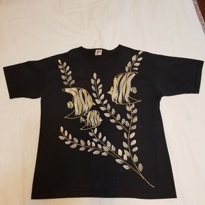 Hand Painted Tshirt Women's XL Tropical Fish